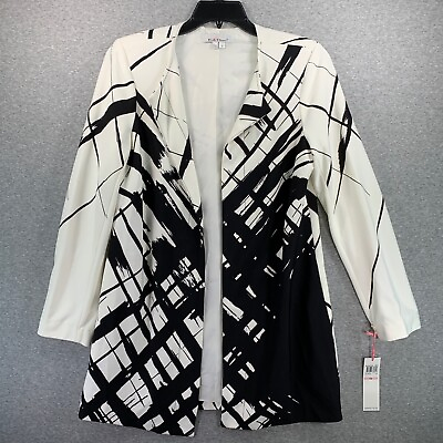 #ad Kelly amp; Diane Womens Jacket 10 White Abstract Plaid Long Sleeve Open Career $19.46