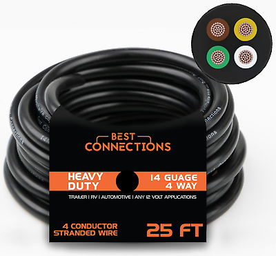 #ad BEST CONNECTIONS Heavy Duty 14 Gauge 4 Way Trailer Wire 25 Feet $28.95