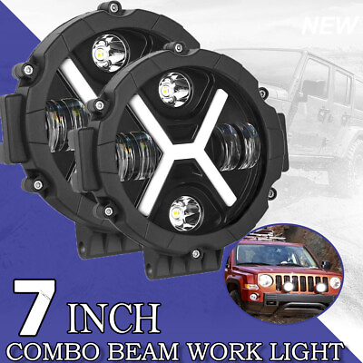 #ad 2X 7quot;inch 200W Round Off Road DRL LED Work Bumper Lights For Jeep Truck Boat 4WD $65.99