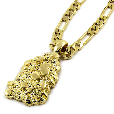#ad Mens 14K Gold Plated Nugget Pendant Hip Hop 5mm 24quot; Figaro Chain $14.99