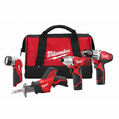 #ad Milwaukee 2498 24 M12 4 Tool Kit with Drill Impact Hackzall amp; Flashlight $375.07