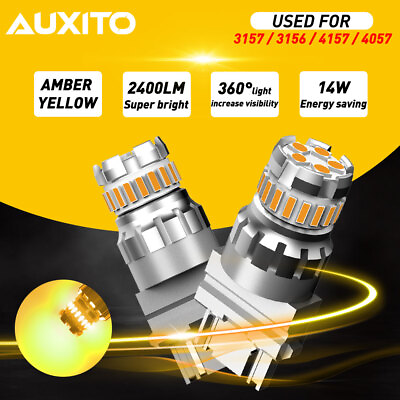 #ad AUXITO 2X 3157 Amber Yellow LED Turn Signal Indicator Parking Light Bulbs CANBUS $12.91
