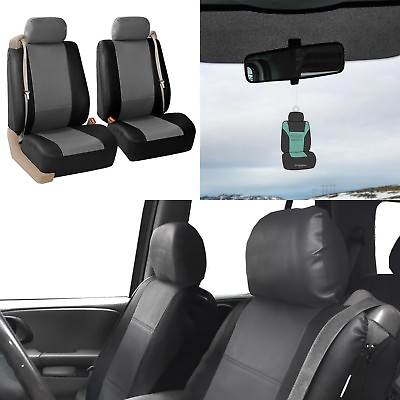 #ad Front Bucket Seat Covers for Built in Seatbelt Car Sedan SUV Gray Black w Gift $37.99