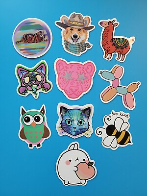 #ad STICKERS x 10 Cat Bee Kind Owl Llama Dog Leopard Cute Animal Sticker AUG5E $5.50