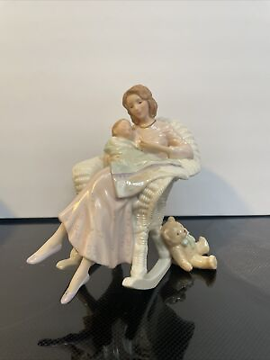 #ad NIB 2001 Lenox Figurine Mother#x27;s Precious Gift 24 K Gold Mom Baby Child Teddy $61.75