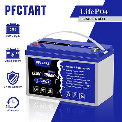 #ad 100Ah Lithium LiFePO4 12V Deep Cycle Battery – Built in BMS for RV Marine Camp $269.99