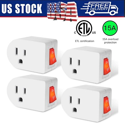 Grounded Outlet Wall Tap Adapter with Red Indicator On Off Switch 4 Pack $11.99