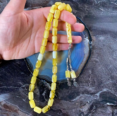 #ad BIG Yellow Tightening Amber Islamic Prayer beads Tasbih Misbaha Tasbeeh 15x10mm $39.99