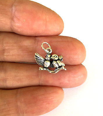 #ad Sterling Silver 3d Love birds charm $18.15