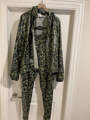#ad Vintage pvc rain 2pc SUIT jacket pants FROGSKIN camouflage XL hunting $47.48
