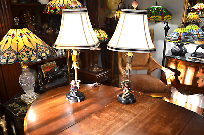#ad Pair Vintage Mid Century Bronze Art Nouveau Monkey Table Lamps $189.00