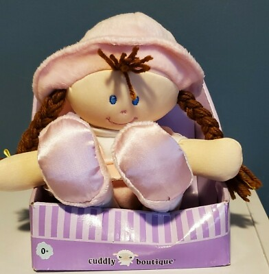 #ad Cuddly Boutique Pigg tailed Girl Plush Animal 13quot; tall Brown hair pink sundress $9.82