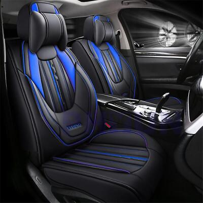 #ad 5D Full Surrounded Car Seat Cover Cushion Set w Pillow Blueamp;Black PU Leather US $83.82