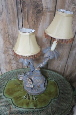 #ad Circus ELEPHANT 2 Light Palm Tree Lamp w Toggle Switch 17quot; Tall Bronze $89.50