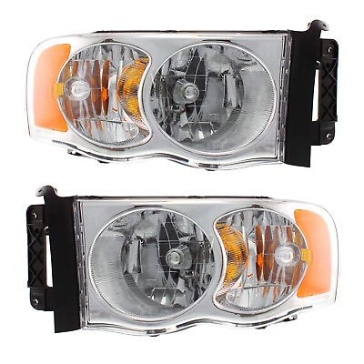 #ad Headlight Assembly Set For 2002 2005 Dodge Ram 1500 Left and Right With Bulb $223.28