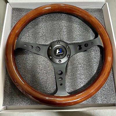#ad Hiwowsport 14quot; Wood Grain Black Sporke Steering Wheel 1.5quot; Dish Classic 350mm US $64.99
