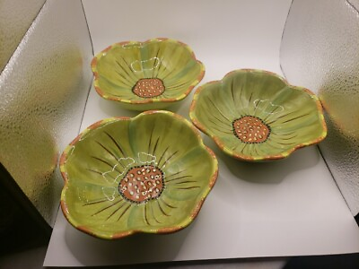 #ad Certified International Eileen Tramonte Bowls Flower Design 6” Set Of 3 Green $33.00