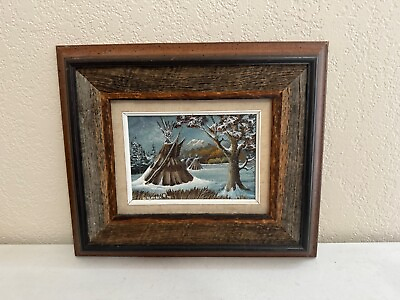 #ad Vintage 1978 G. Blaylock Signed Possibly Charles Oil Painting Tepees Landscape $350.00