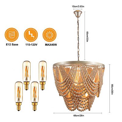 #ad Wooden Beaded Bohemia Style Chandelier Pendant Ceiling Lighting Fixture 4 Light $221.45
