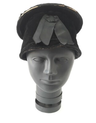 #ad Antique Women#x27;s Hat Hadfield Modes Ltd Victoria B.C. XXL Black Velvet Theater $19.81