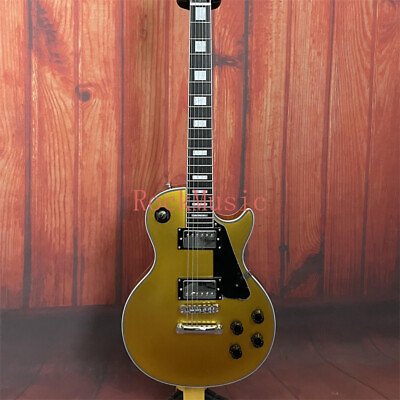#ad Metal Gold Custom LP Electric Guitar 2 Humbuckers Chrome Hardware White Binding $250.00