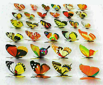 #ad 12 24 36 100 Pcs Multicolor Artificial Butterflies with Magnet Home Decorations $10.34