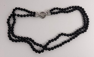 #ad Judith Ripka Black Onyx Bead Double Strand Necklace with sterling amp; cz accents $129.00