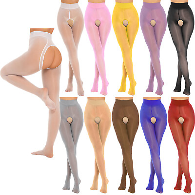 #ad US Women Oil Silk Sheer Pantyhose Hollow Out Tight Thigh High Stockings Hosiery $7.99