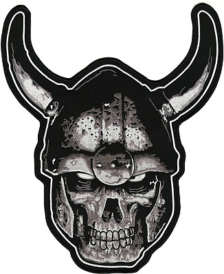 #ad VIKING SKULL Patch 12quot; Realistic Skeleton Warrior Embroidered Iron On Large $27.99