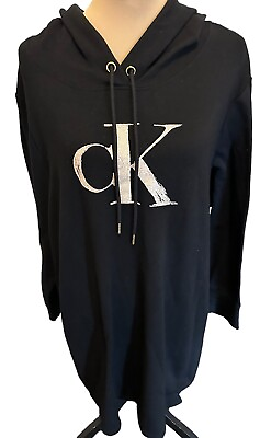 #ad Calvin Klein Black Hooded Sweatshirt Dress 3XL Oversized Super Soft. No flaws. $32.00