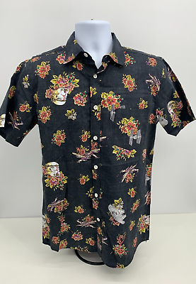 #ad Star Wars Floral Hawaiian Shirt Storm Trooper Millennium Falcon Light Saber NEW $36.00