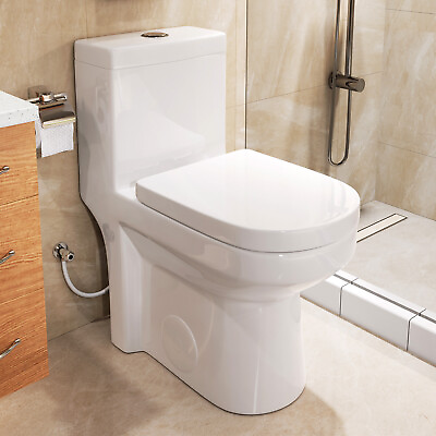 #ad HOROW Dual Flush One Piece Toilet 1.1 1.6 GPF W 10 12” Rough In Soft Close Seat $171.99