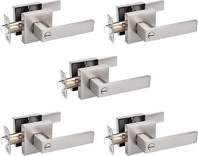 #ad Silver Door Handle Satin Nickel Reversible Square Door Knob Lock Key Lockset Pac $199.99