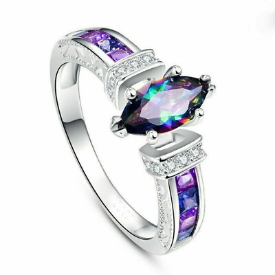 #ad Silver Plated Jewelry Mystic Topaz Women Wedding Ring Sz6 10 Simulated glass $3.94