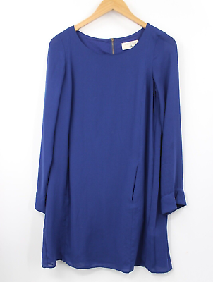 #ad Cotelac Dress Womens 1 Blue Long Sleeve Pleated Back Back Zipper Pockets Medium $54.99