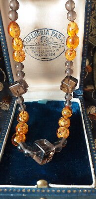 #ad Vintage 1970 s Sterling Silver Amber 18 Inch Necklace Hallmarked Heavy 43 grams. $85.00