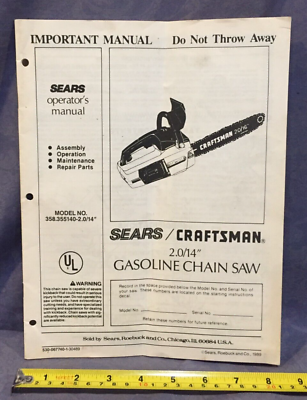 #ad Sears Craftsman 14quot; Gasoline Chainsaw Operators Manual $10.00