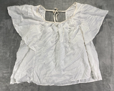 #ad Old Navy Blouse Women#x27;s 4X White Flutter Sleeve Linen Blend Swing Blouse Summer $17.99