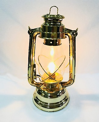 #ad Antique Electric Vintage Stable Gold Lantern Lamp with Blown Glass Chimney C $89.50