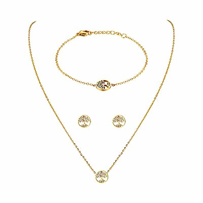 #ad Stainless Steel Women Tree Of Life Necklace Earring Stud Bracelet Jewelry Set $9.99
