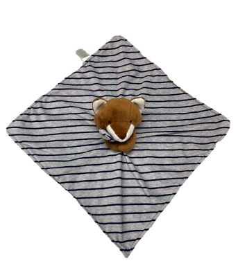 #ad Carters Just One You Brown Fox Gray Blue Striped Security Blanket Lovey 67644 $18.99