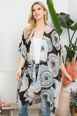 #ad Women#x27;s Bold Print Open Front Knee Length Boho Kimono Floaty Sleeves One Size $9.99
