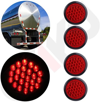 4x Red Stop Turn Tail Brake 4quot; Round Lights for Kenworth Peterbilt Rubber 24 LED $20.39
