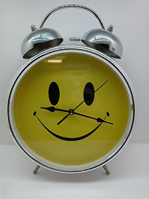 #ad STERLING amp; NOBLE RETRO SMILEY FACE GRAPHIC DOUBLEBELL LARGE ALARM CLOCK No alarm $24.99