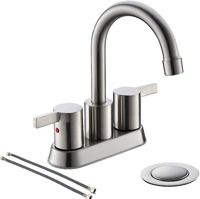 #ad Brushed Nickel Centerset Bathroom Sink Faucet 2 Handle Vanity Mixer with Drain $24.99