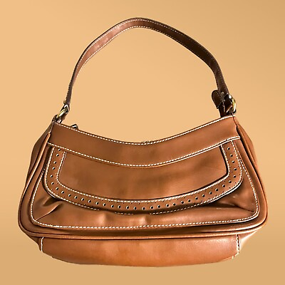 #ad Small Villager Brown Faux Leather Baguette Shoulder Bag by Liz Claiborne $16.99