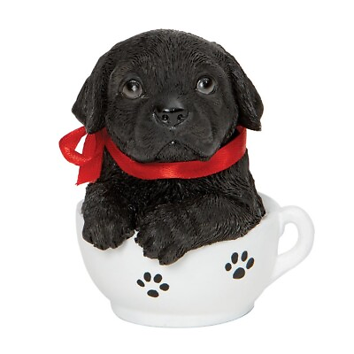 #ad Lifelike Precious Black Lab Puppy Dog Sitting In Teacup Home Garden Statue $19.99