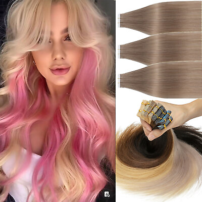 #ad 60PCS Tape In Russian Remy Thick Human Hair Extensions Skin Weft 150G Champagne# $53.98