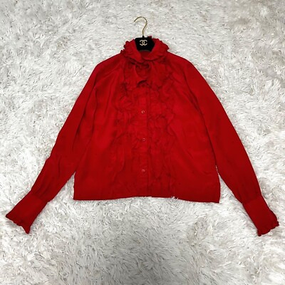 #ad CHANEL COCO Mark All Over Pattern Vintage Bowtie Blouse Women Size 36 Red $783.55