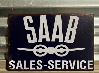 #ad SAAB SALES SERVICE 8quot;X12quot; METAL SIGN DISTRESSED LOOK $10.97